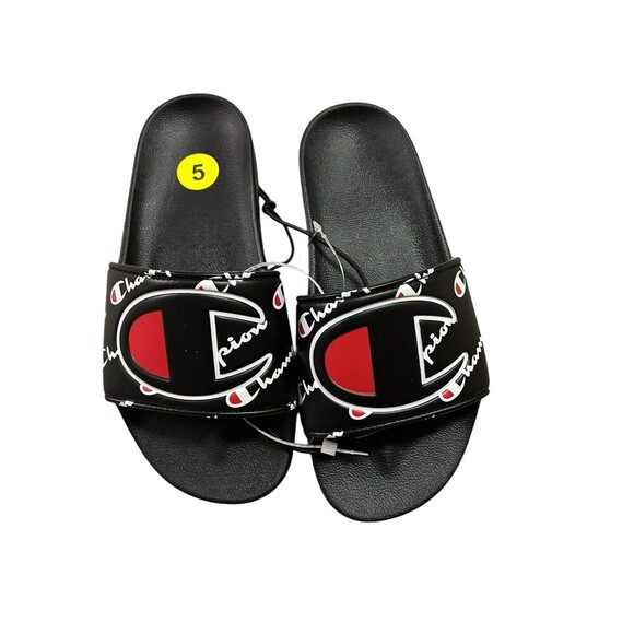 Champion IPO Slide Sandals C‎ Repeat Logo Black Youth Slides 5 - Picture 1 of 3